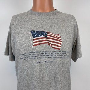 John F Kennedy 1961 Inauguration Presidential Address T Shirt Vtg 90s USA Flag M